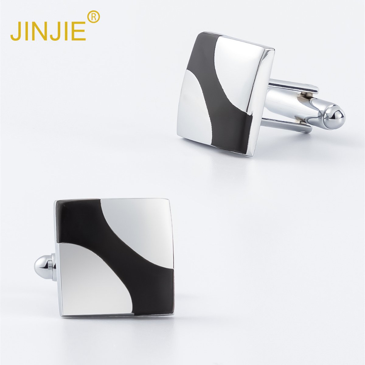 Low price ready to ship Classic cheap square Black and white pattern silver button men cufflinks