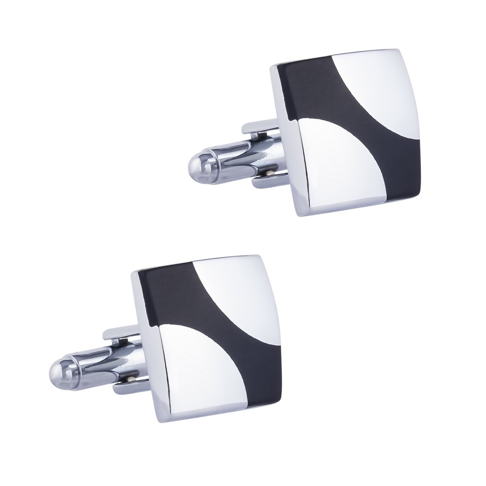 Low price ready to ship Classic cheap square Black and white pattern silver button men cufflinks