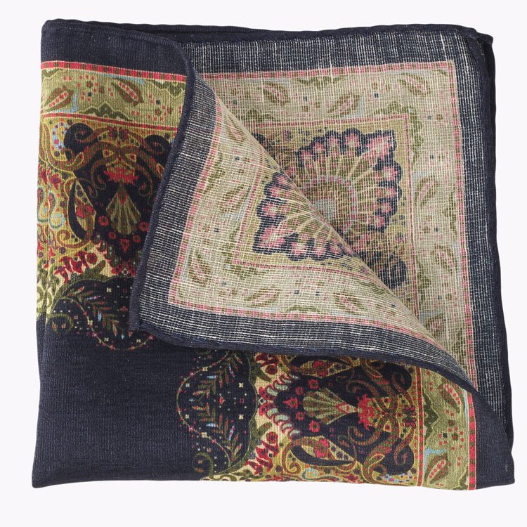 100% Linen Wholesale High Quality Paisley Handkerchief Italian Factory Print Fabric For Mens Custom Hanky