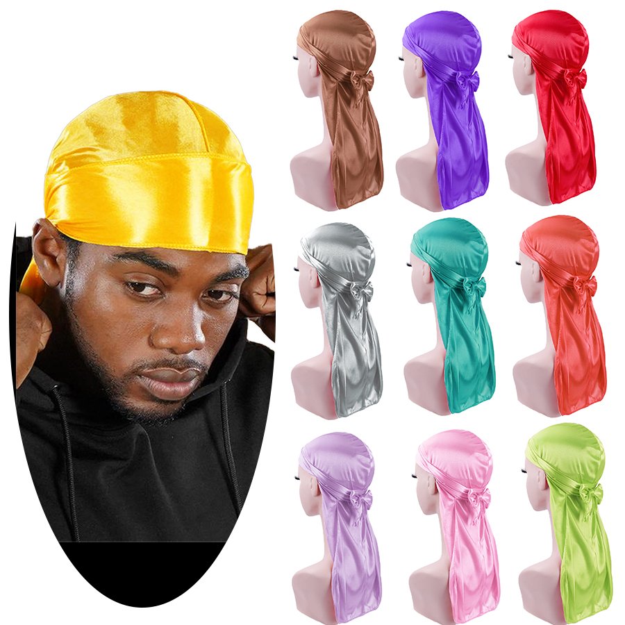 Wholesale Luxury Printed Silk Extra Long Tie Bandana Durag Doo Rags Silky Satin Du Rags Custom Logo Designer Wave Durags for Men