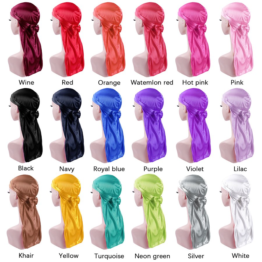 Wholesale Luxury Printed Silk Extra Long Tie Bandana Durag Doo Rags Silky Satin Du Rags Custom Logo Designer Wave Durags for Men