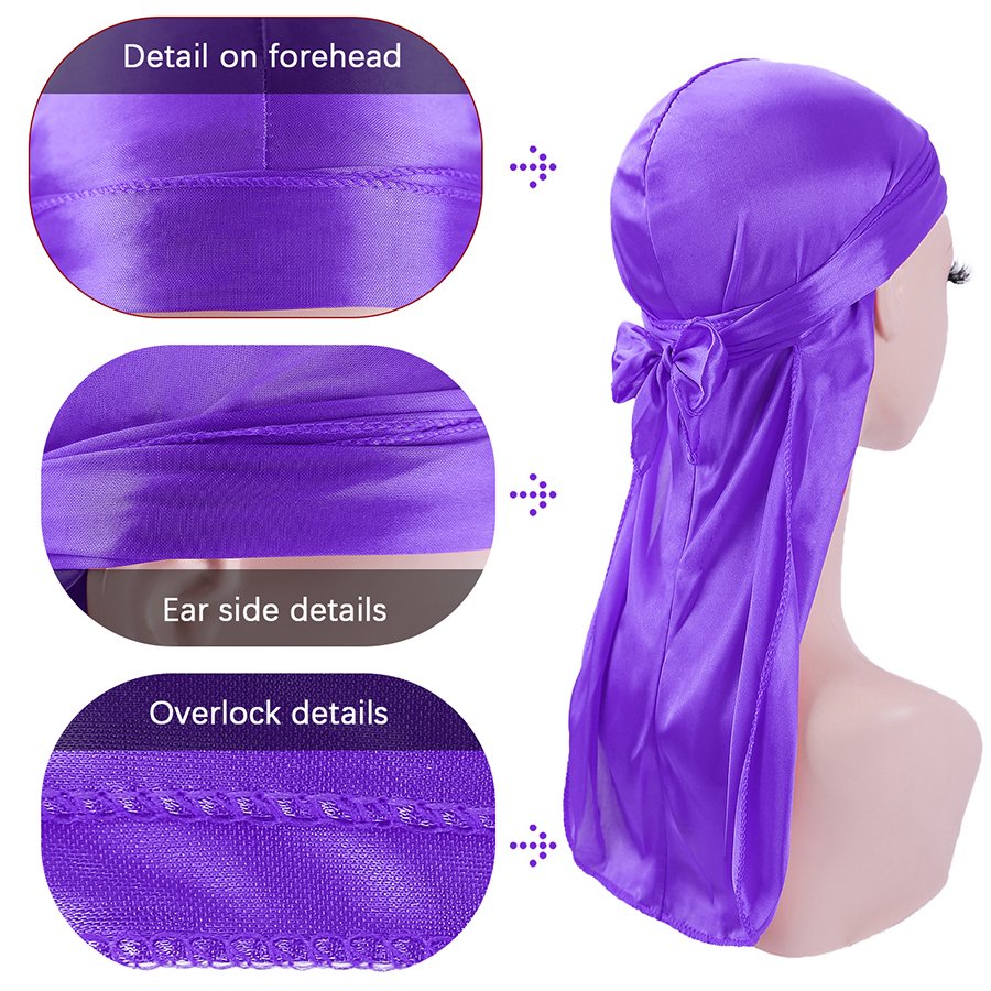 Wholesale Luxury Printed Silk Extra Long Tie Bandana Durag Doo Rags Silky Satin Du Rags Custom Logo Designer Wave Durags for Men