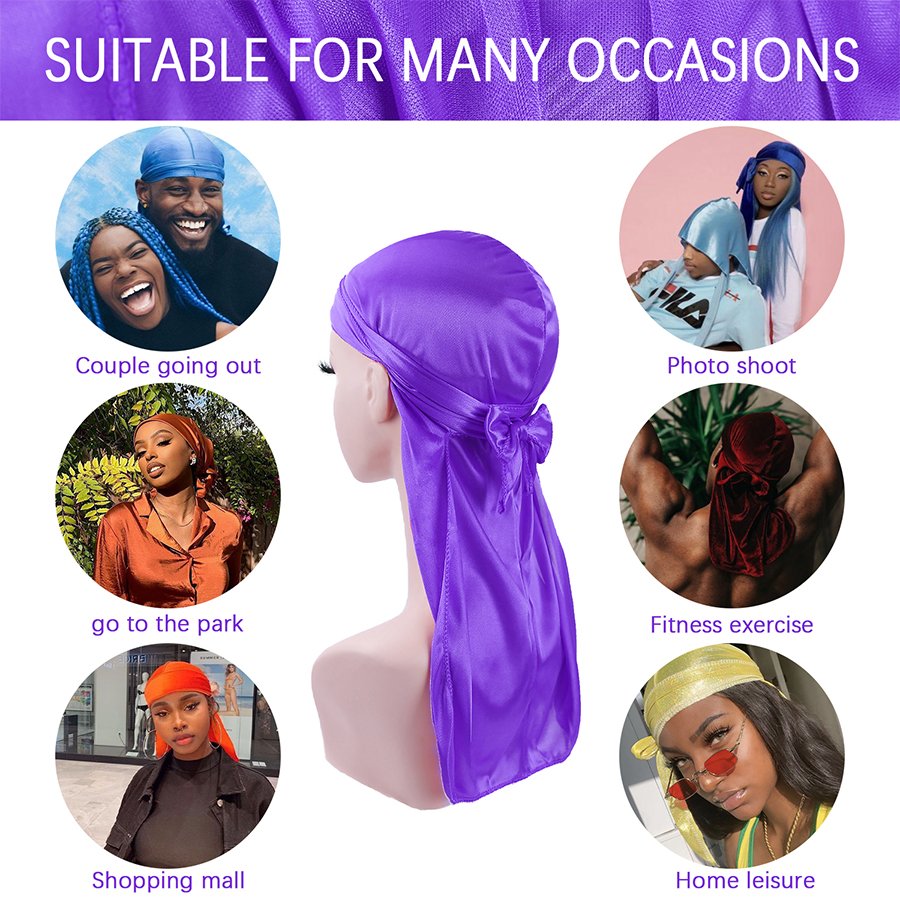 Wholesale Luxury Printed Silk Extra Long Tie Bandana Durag Doo Rags Silky Satin Du Rags Custom Logo Designer Wave Durags for Men