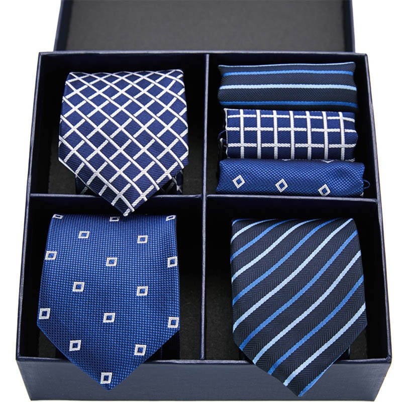 Gift Box Mens Tie Silk Paisley Ties For Men Wedding Business Style Blue Tie Set