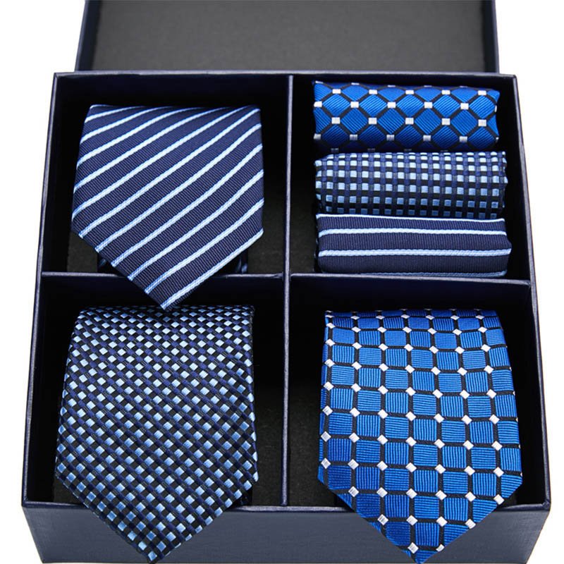 Gift Box Mens Tie Silk Paisley Ties For Men Wedding Business Style Blue Tie Set
