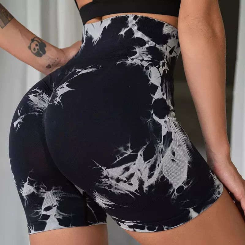 High Waist Tie Dye Women Compression Butt Lifting Seamless Scrunch Back Shorts