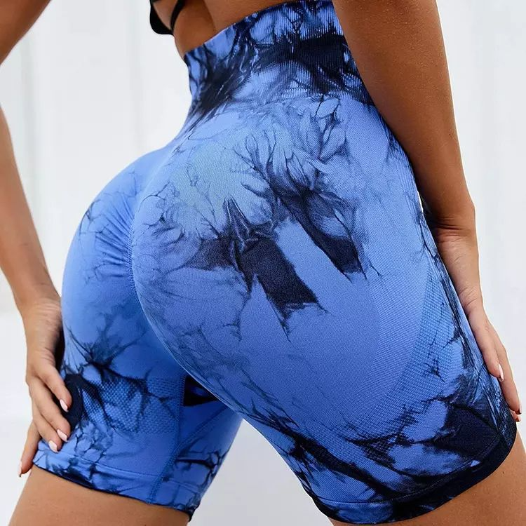 High Waist Tie Dye Women Compression Butt Lifting Seamless Scrunch Back Shorts