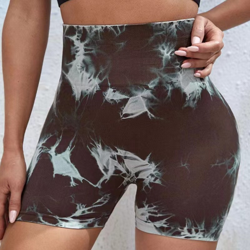 High Waist Tie Dye Women Compression Butt Lifting Seamless Scrunch Back Shorts