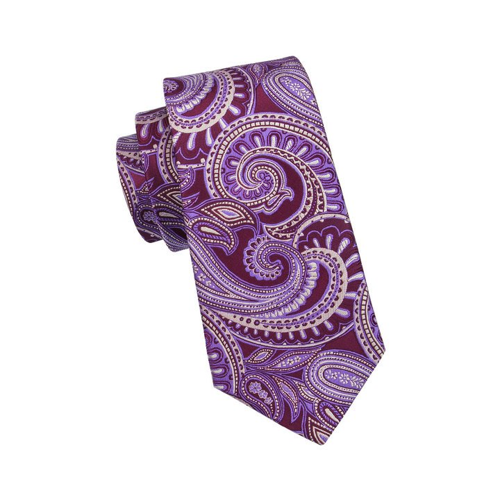 Hot Sale Fashion Italian Handmade Silk Purple Paisley Necktie Mens Tie Set