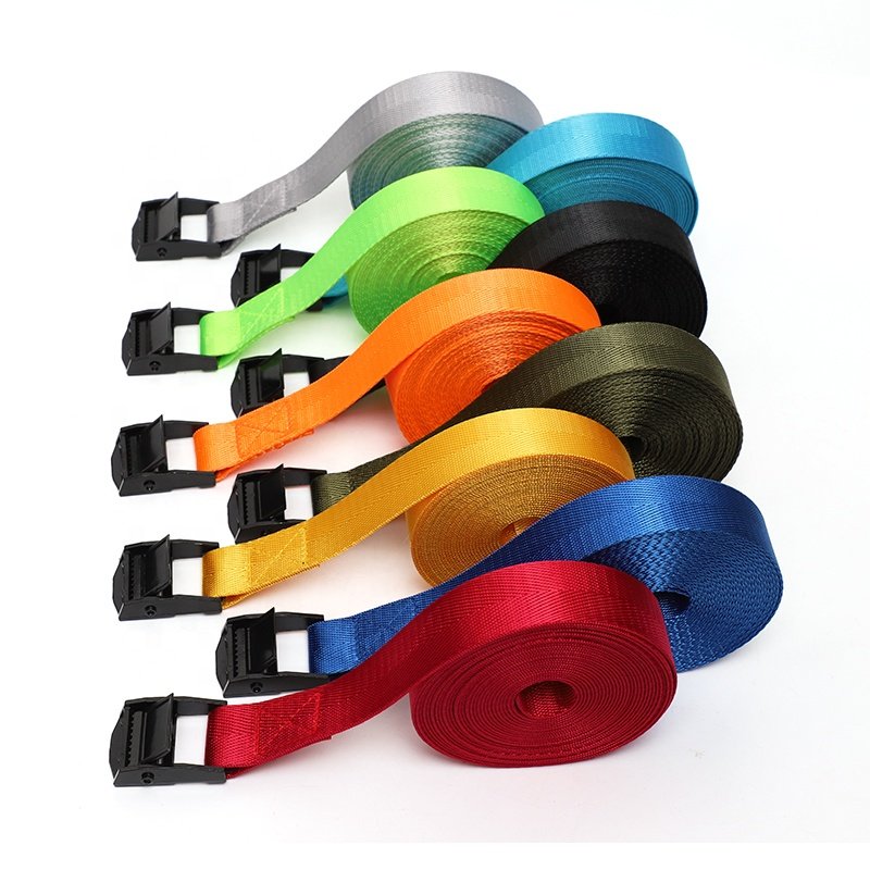 Custom high strength cam buckle strap tie down nylon webbing Zinc alloy buckle cargo lashing strap