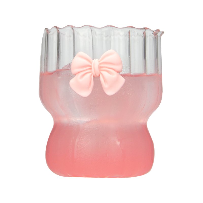 350ml Ripple Drinking Glasses Ribbed Glass Cup With Pink Bow Tie for Coffee Milk Tea