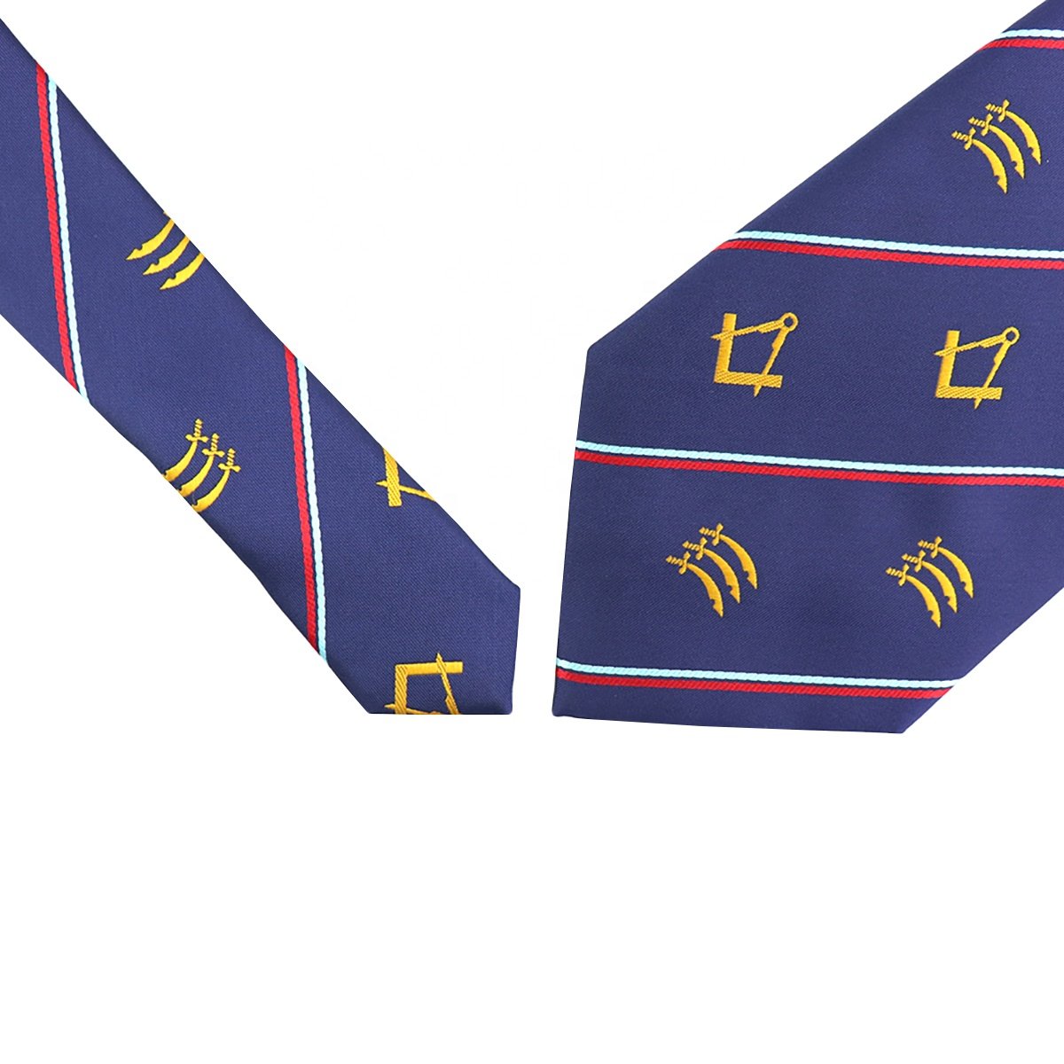 Microfiber Custom Woven Square Compass Sword Men's Pin Striped Wholesale Blue Neckties Masonic Neck Ties Mason Freemason Tie