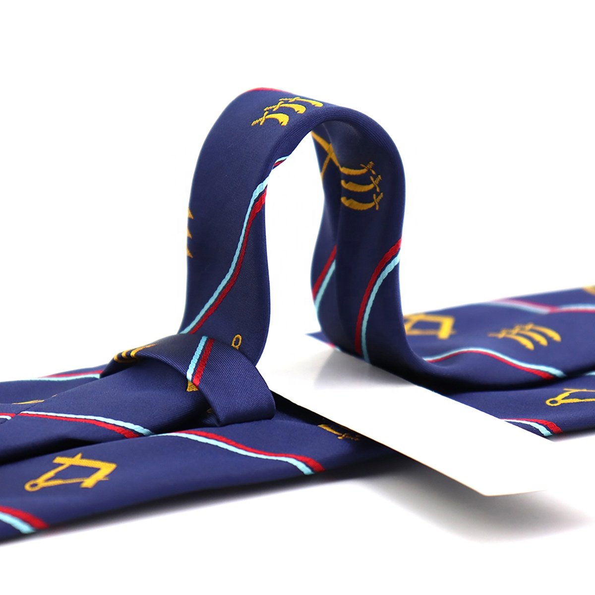 Microfiber Custom Woven Square Compass Sword Men's Pin Striped Wholesale Blue Neckties Masonic Neck Ties Mason Freemason Tie
