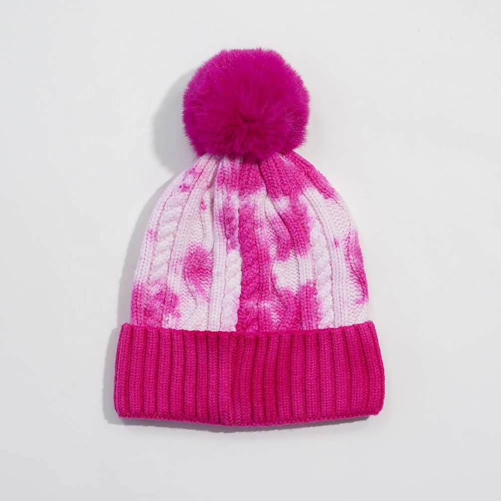2024 New Fashion Customize Unisex embroidery acrylic Knitted hats with pom tie dye Winter Beanies