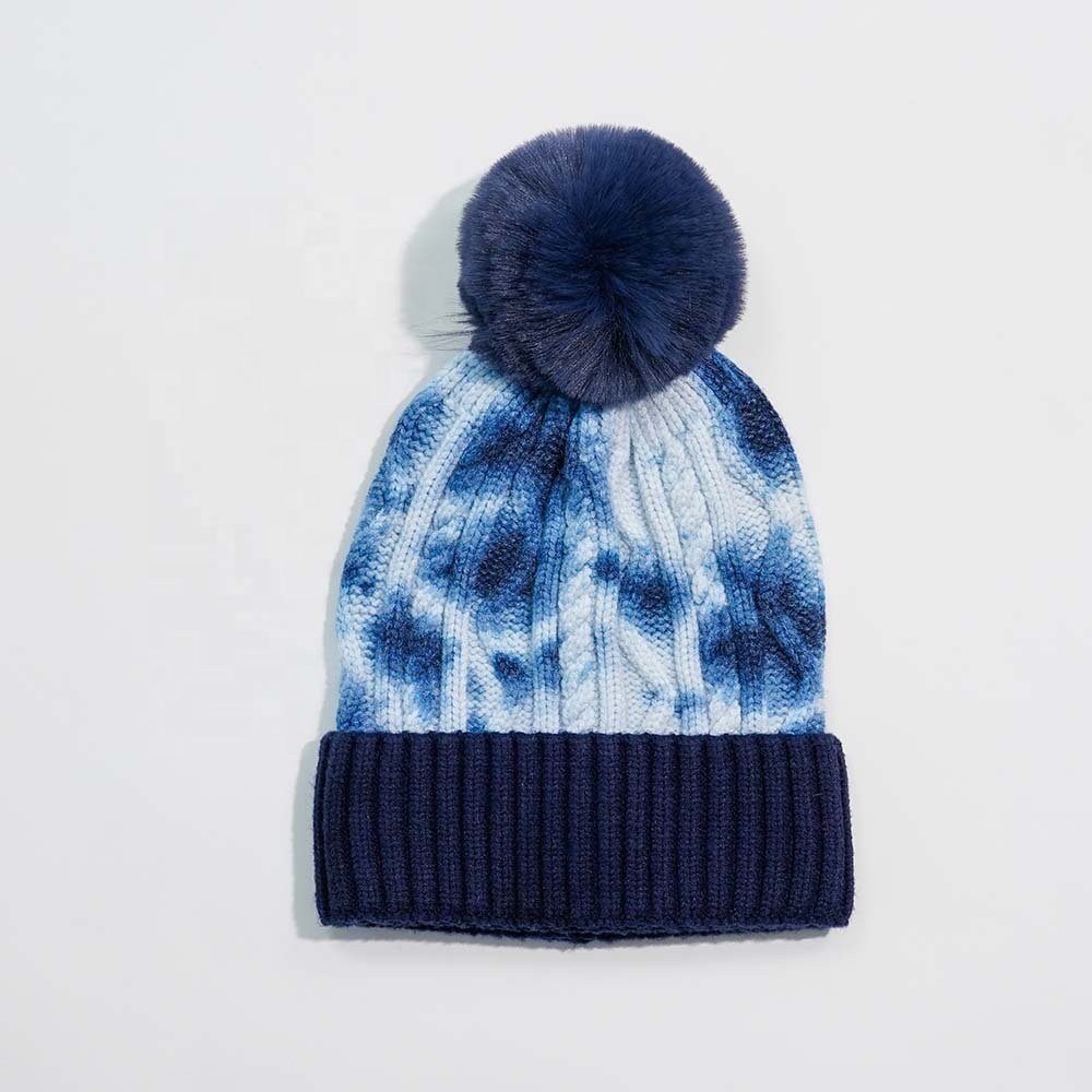 2024 New Fashion Customize Unisex embroidery acrylic Knitted hats with pom tie dye Winter Beanies