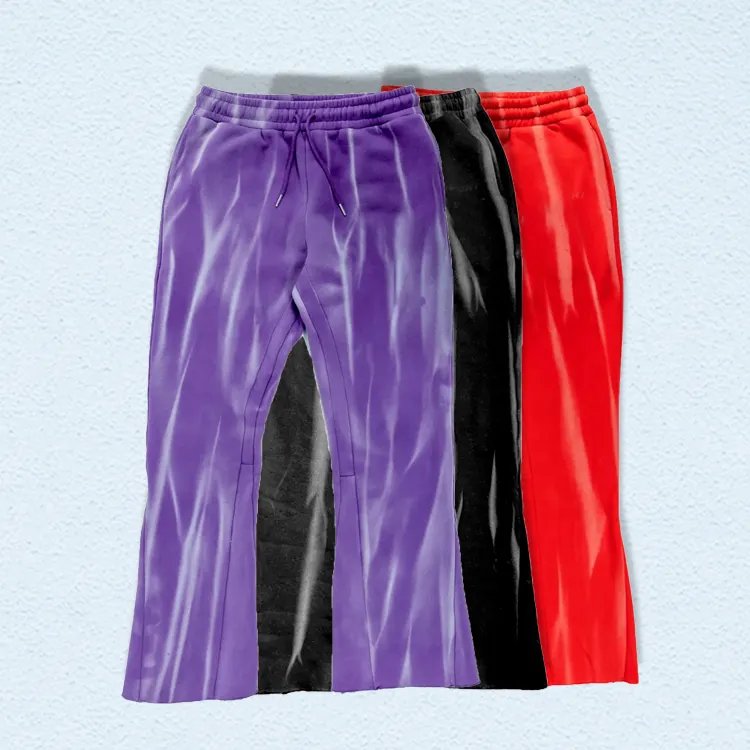 Factory manufacture heavyweight 100% cotton raw hem sweatpants custom tie dyed cargo 450 gsm flared sweatpants men