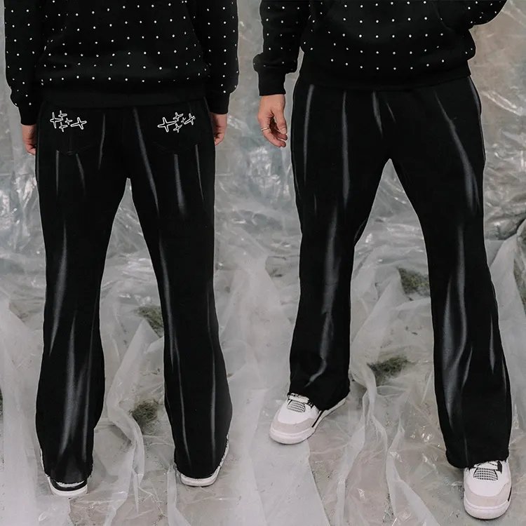 Factory manufacture heavyweight 100% cotton raw hem sweatpants custom tie dyed cargo 450 gsm flared sweatpants men