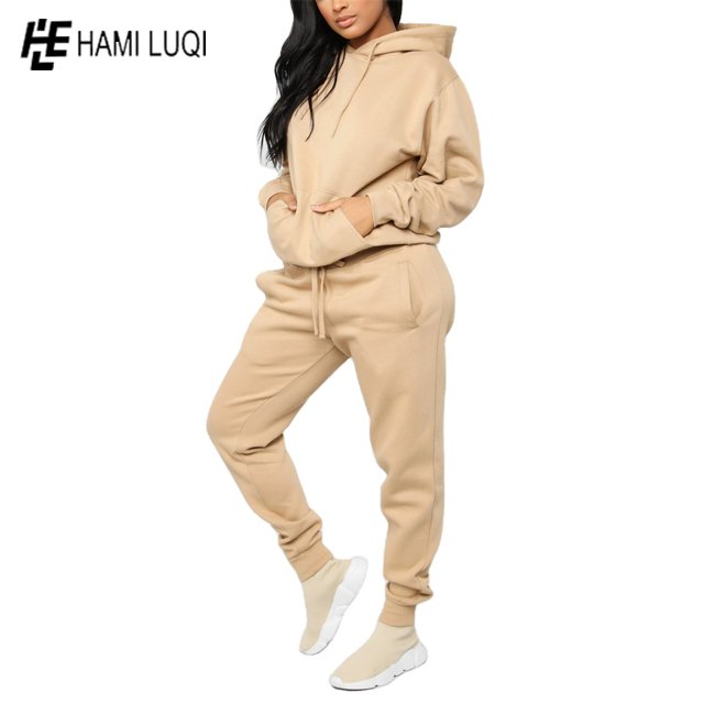 Wholesale Crop Top Jogger Fleece Two Piece hoodies Pants Set Sweatpants And Hoodie women 2 piece set