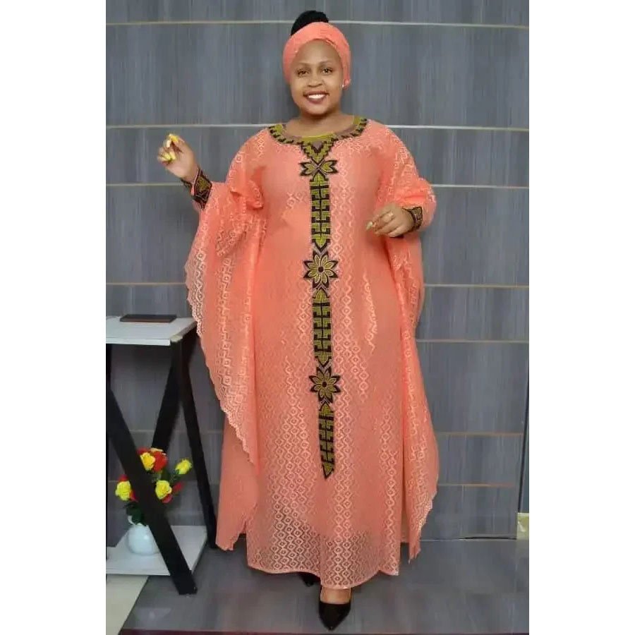 2023 African Dresses Boubou Dashiki Traditional Africa Clothes Ankara Outfits Evening Gown with Headtie for Women Muslim Lace