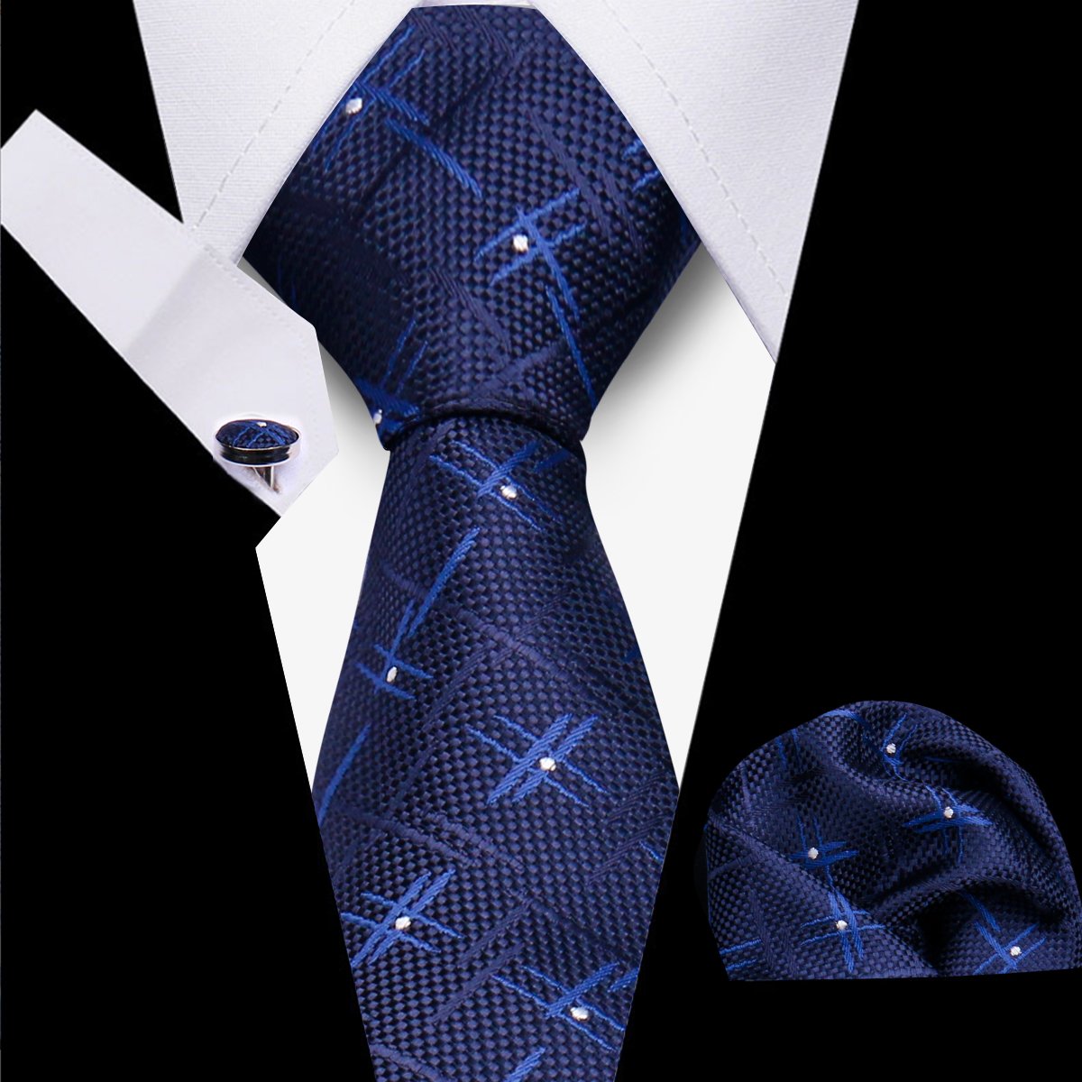 Wholesale Handmade Silk Polyester Woven Men's Ties Hankies Set With Cufflinks Business White Pink Necktie Set For Men