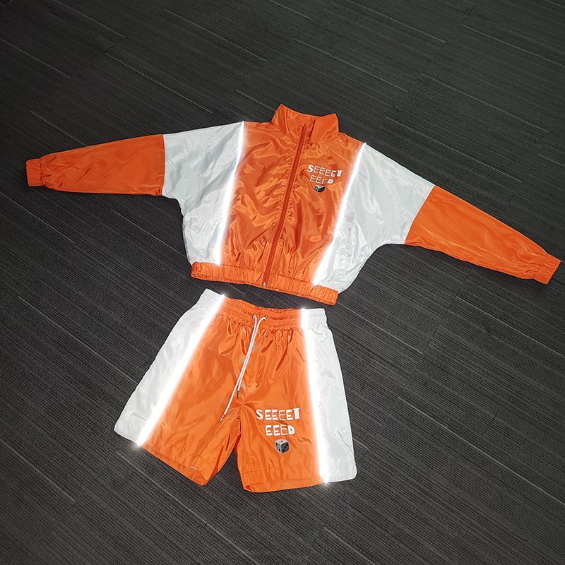 YSJY men sets two piece custom windbreaker shorts and jacket tracksuit reflective zip up nylon two piece windbreaker short set