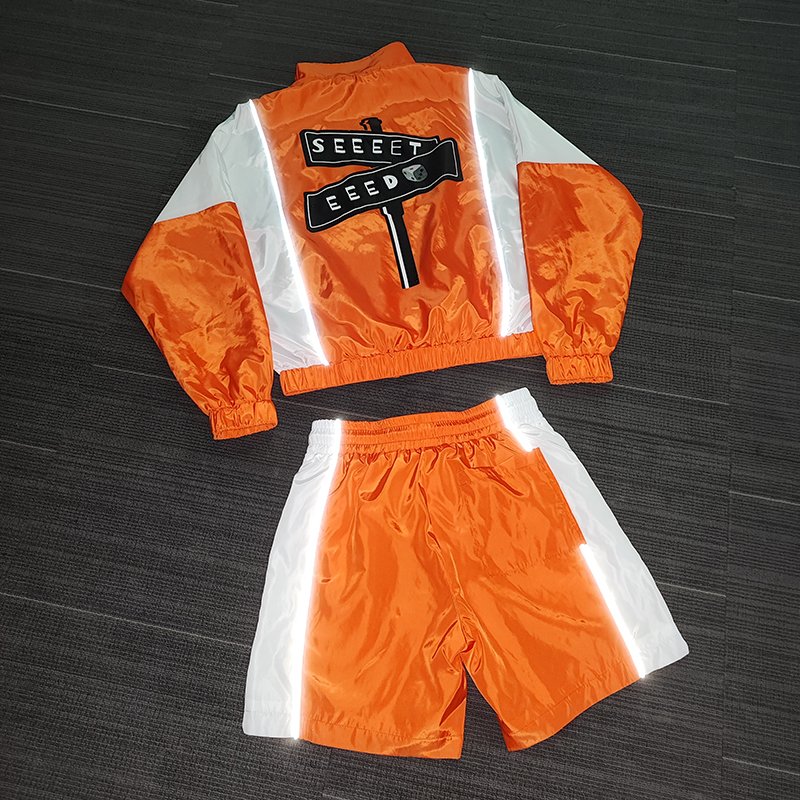 YSJY men sets two piece custom windbreaker shorts and jacket tracksuit reflective zip up nylon two piece windbreaker short set