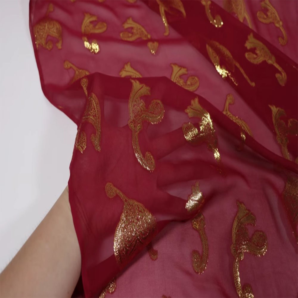 Custom Cashew Georgette Silk Woven Gold Fabric Metallic Shinny Silk Crepe for Women's clothing