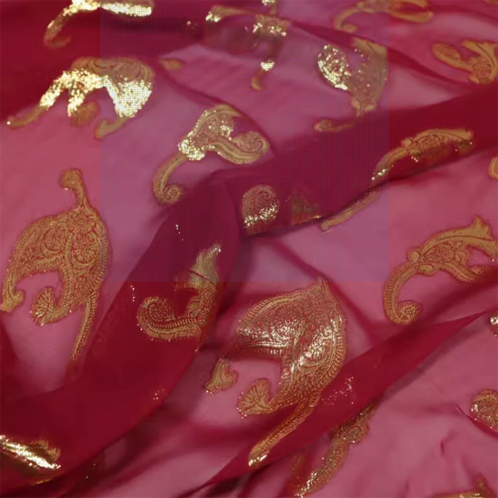 Custom Cashew Georgette Silk Woven Gold Fabric Metallic Shinny Silk Crepe for Women's clothing