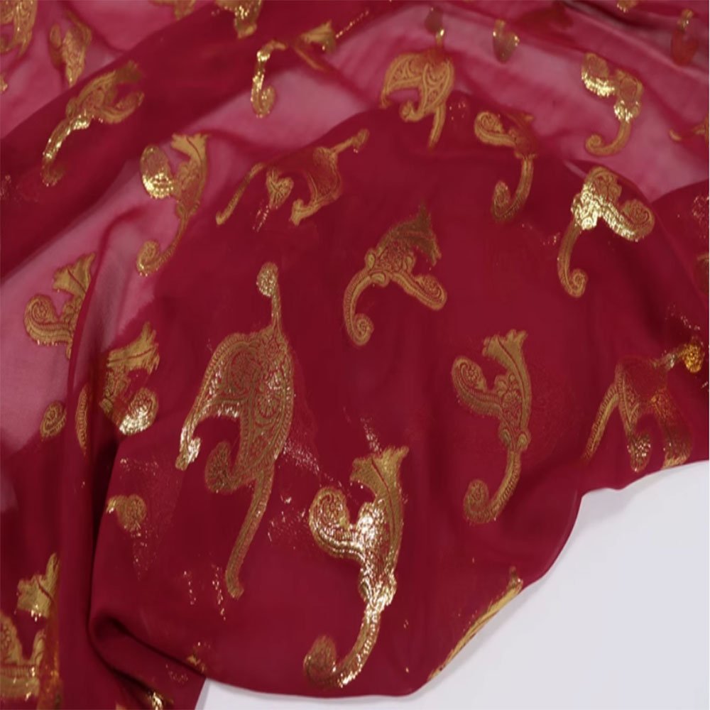 Custom Cashew Georgette Silk Woven Gold Fabric Metallic Shinny Silk Crepe for Women's clothing