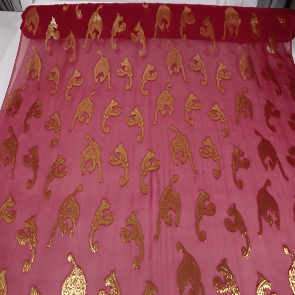 Custom Cashew Georgette Silk Woven Gold Fabric Metallic Shinny Silk Crepe for Women's clothing