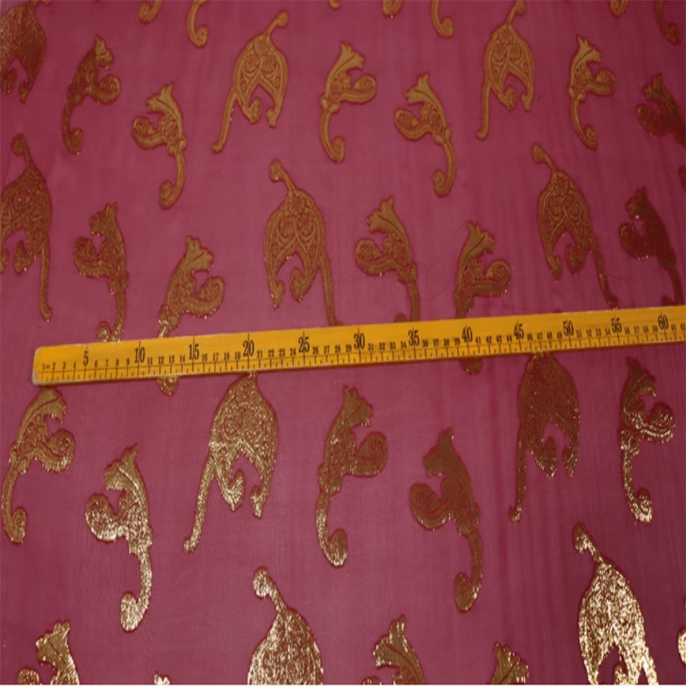 Custom Cashew Georgette Silk Woven Gold Fabric Metallic Shinny Silk Crepe for Women's clothing