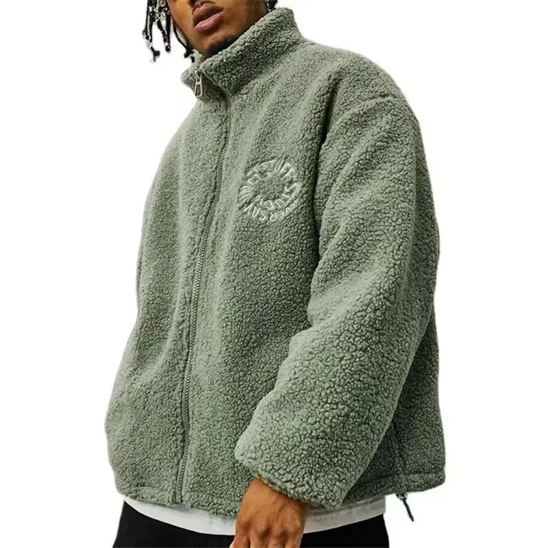 Manufacturer Custom Embroidery Fleece Jacket Premium Zip Up Sherpa Fleece Jacket Mens