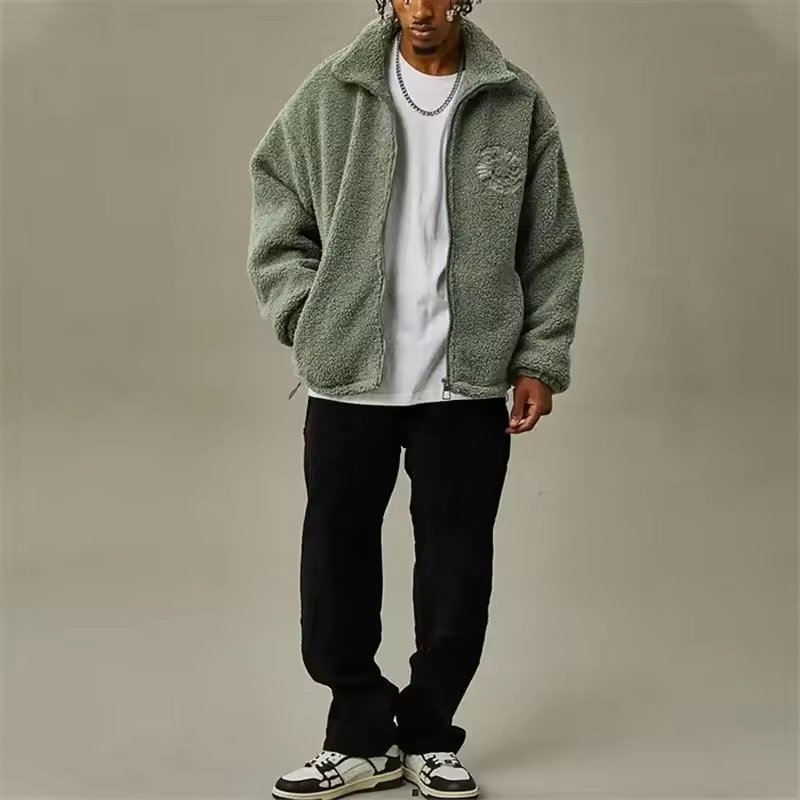 Manufacturer Custom Embroidery Fleece Jacket Premium Zip Up Sherpa Fleece Jacket Mens
