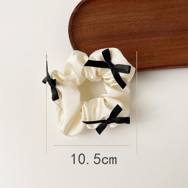 Sweet Cute Design Ponytail Holder Black Cream Bow Elastic Hair Ties Accessories Kids Teen Girls Bow Silk Satin Scrunchie