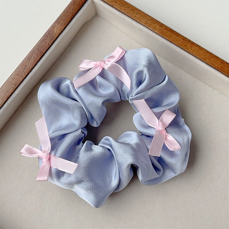 Sweet Cute Design Ponytail Holder Black Cream Bow Elastic Hair Ties Accessories Kids Teen Girls Bow Silk Satin Scrunchie