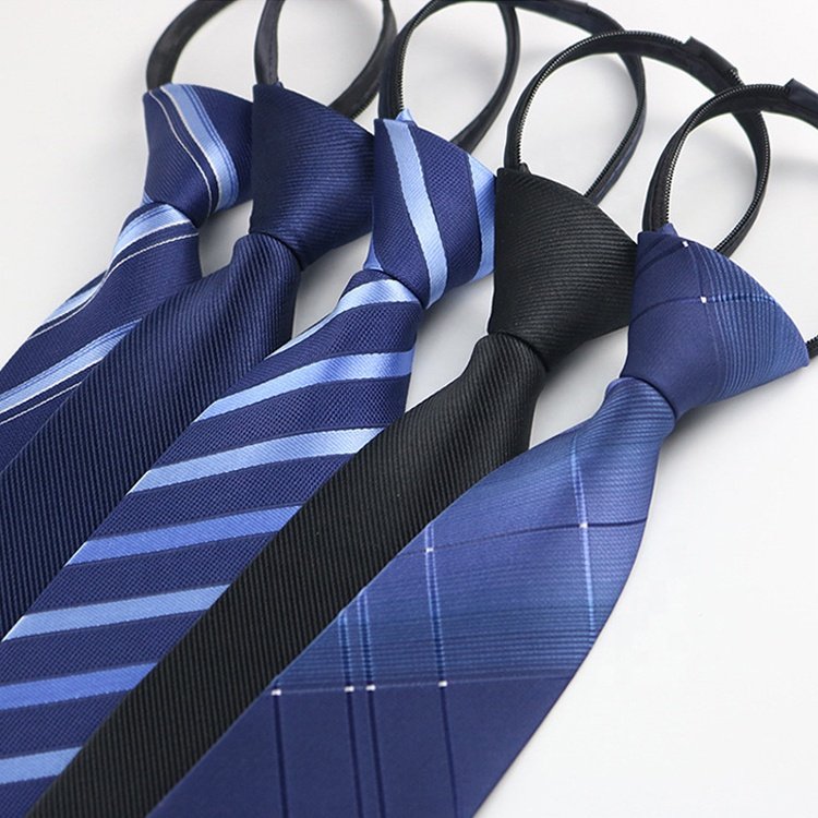 Good price 48*8cm blue business school ready to ship red men zip neckties black polyester zipper ties
