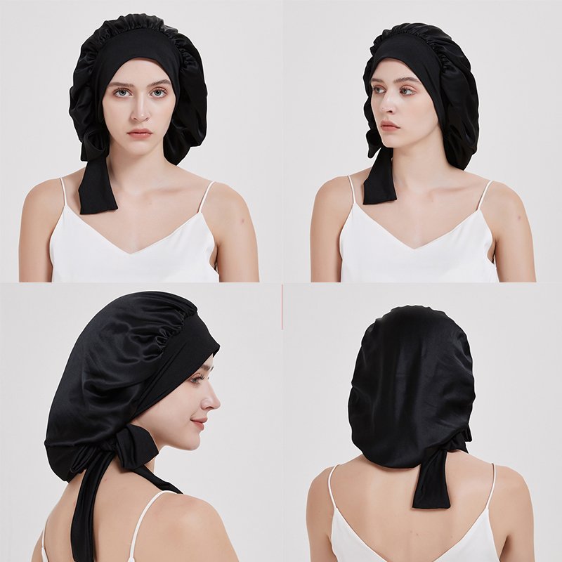 Night Sleep Cap Hair 16 Momme 100 Mulberry Real Silk Bonnets With Elastic Tie Band For Women Curly Hair Sleeping