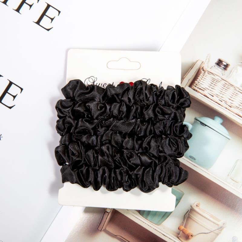 Women Ladies Black Thin Satin Scrunchies 6 Pack Muslim Green Tiny Elastic Silk Hair Ties Protection Rope Ponytail Accessories