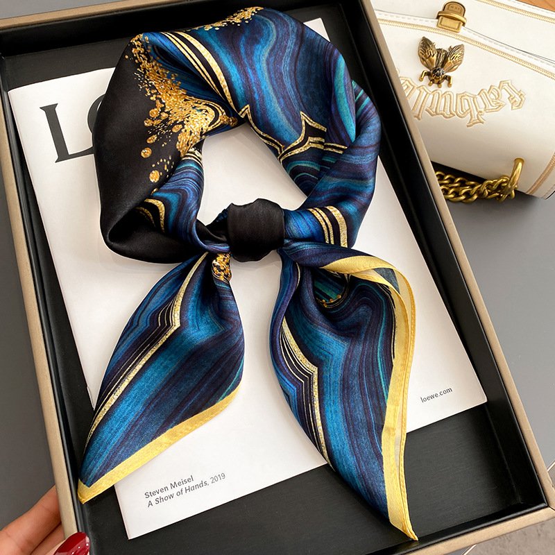 Fashion new design ladies trend 70*70cm square silk small hair tie scarf women texture pattern print 100% silk scarf neckerchief