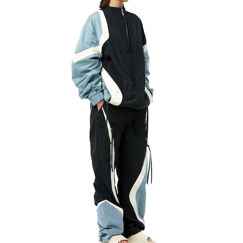 Best Quality Windbreaker Sets Plain Solid 100% Nylon Zip Up Scrunchy Bottom Loose Fit Sports Nylon Tracksuits Mesh lining