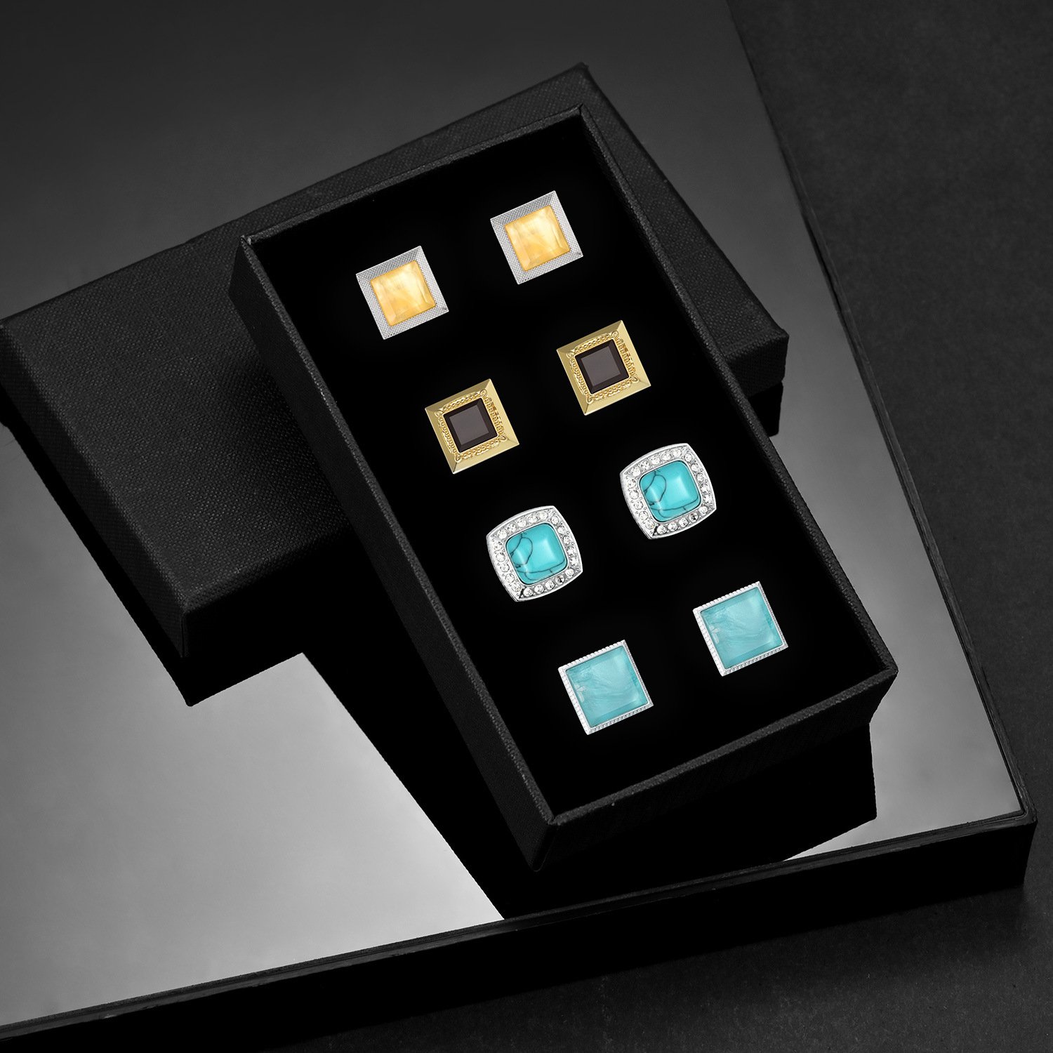 Luxury Gold Cufflinks For Men Wedding Business 4 Pairs In Cufflinks Box Wholesale