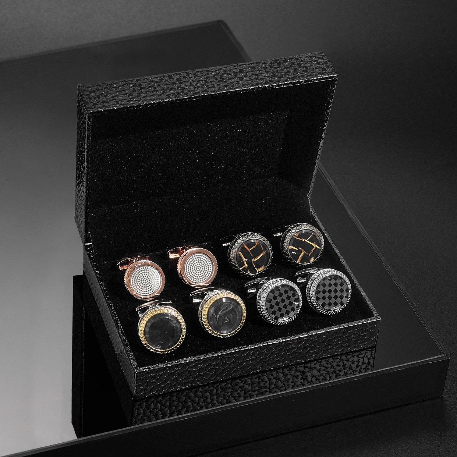 Luxury Gold Cufflinks For Men Wedding Business 4 Pairs In Cufflinks Box Wholesale