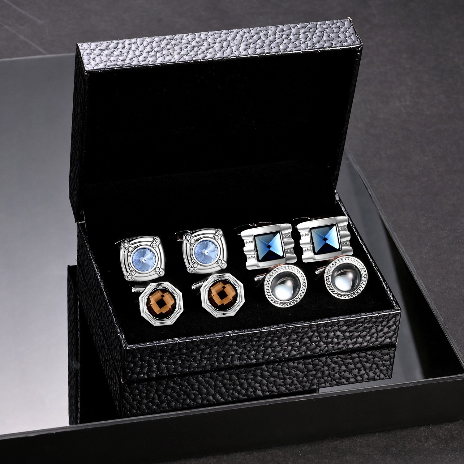 Luxury Gold Cufflinks For Men Wedding Business 4 Pairs In Cufflinks Box Wholesale