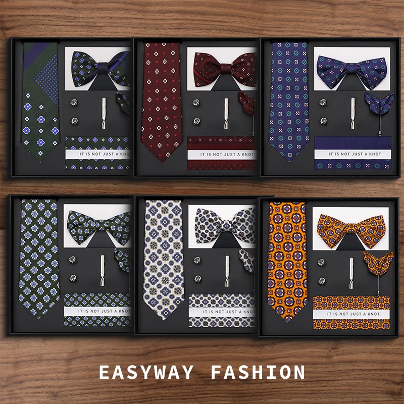 High Quality Custom Classic Mens Silk Tie Set Floral Paisley Stripe Necktie for Men Pocket Square Gift Box Multiple Tie Sets