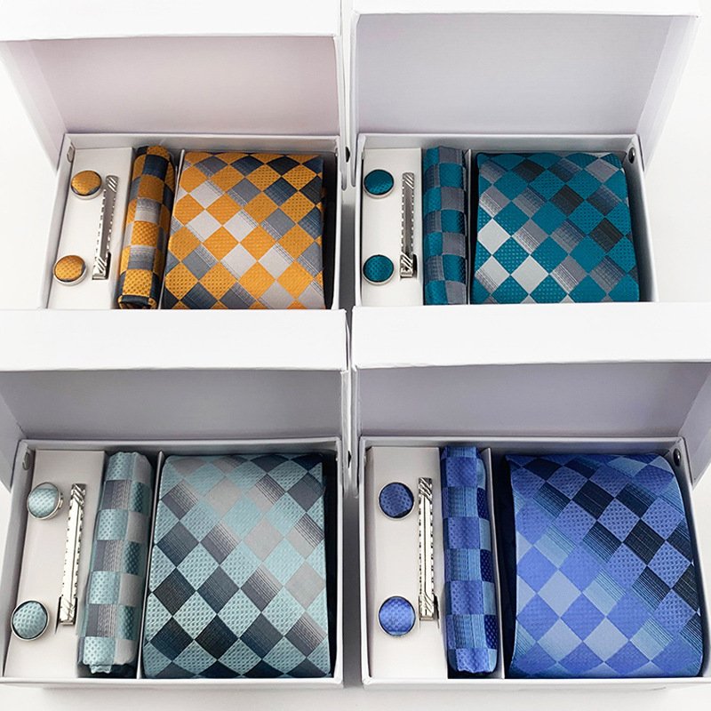 Polyester Tie and Handkerchief classic Tie Men Neck Tie Set with Gift Box