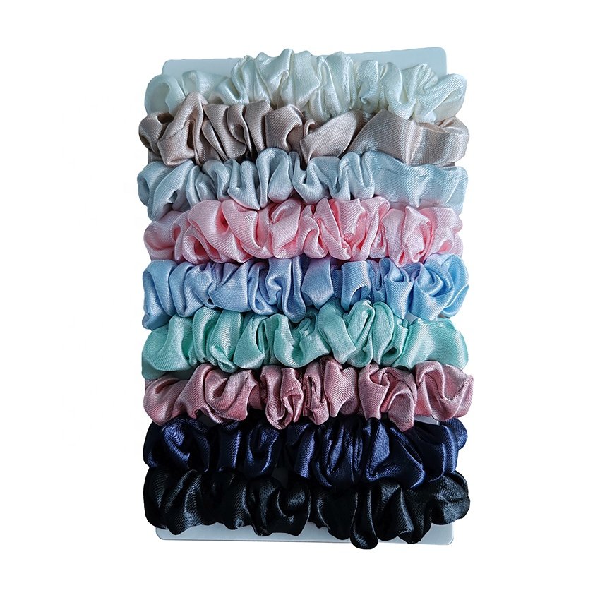 Neutral Color Skinny Satin Silk Hair Scrunchies Ponytail Holders Elastic Hair Tie Set For Women With Thin Hair 9 Counts
