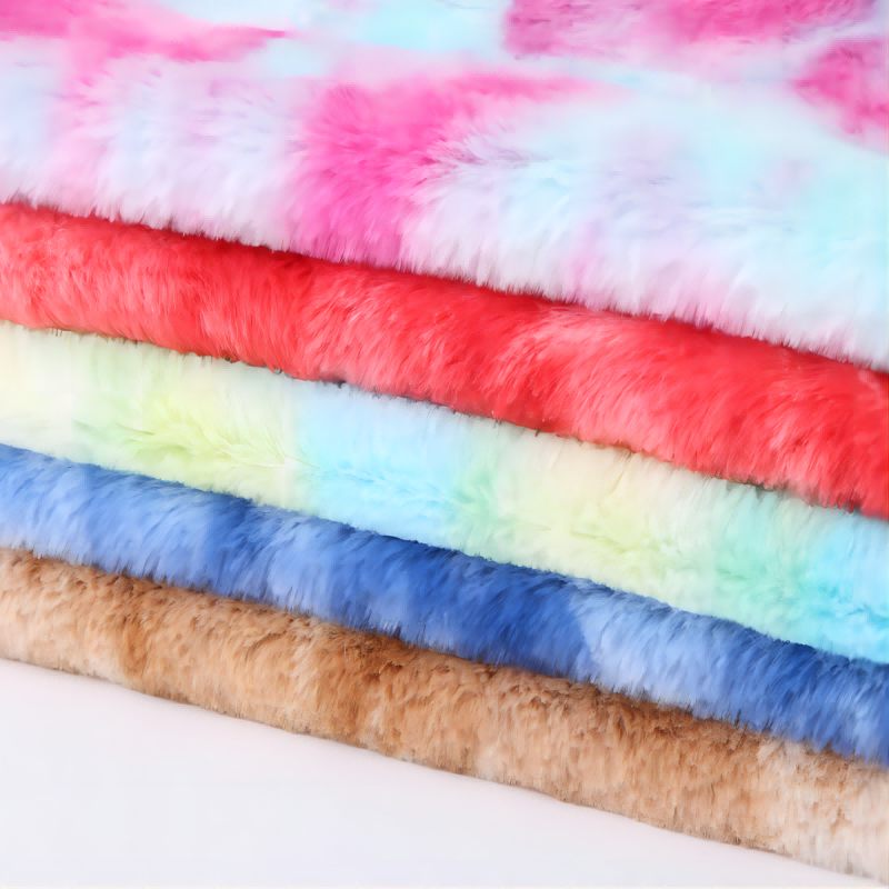 Tie dyed rabbit hair fabric colorful rabbit hair like gradient rabbit plush Stuffed toy fabric in stock