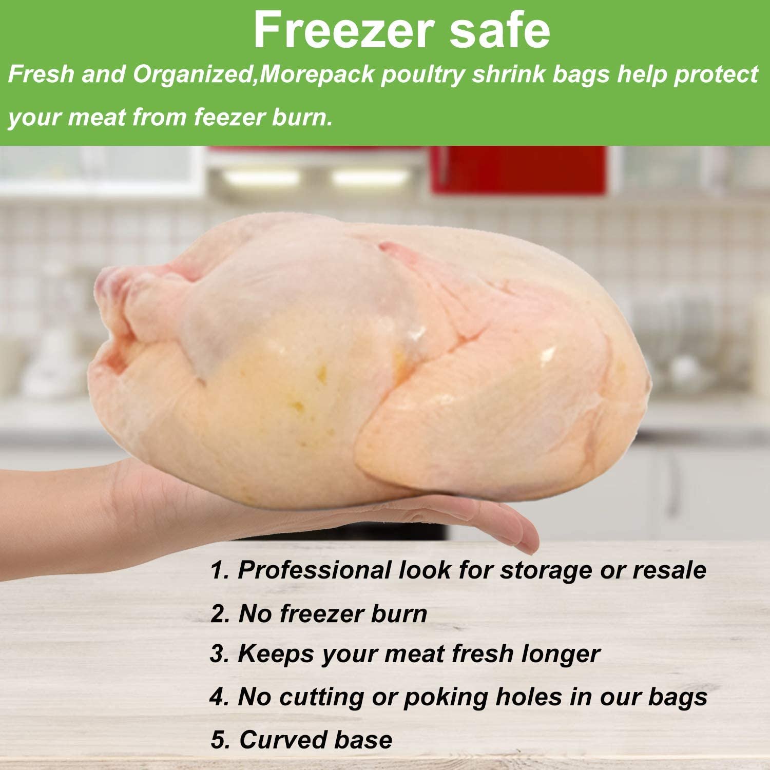Poultry Shrink Wrap Bags With Zip Ties and Silicone Straw for Chicken