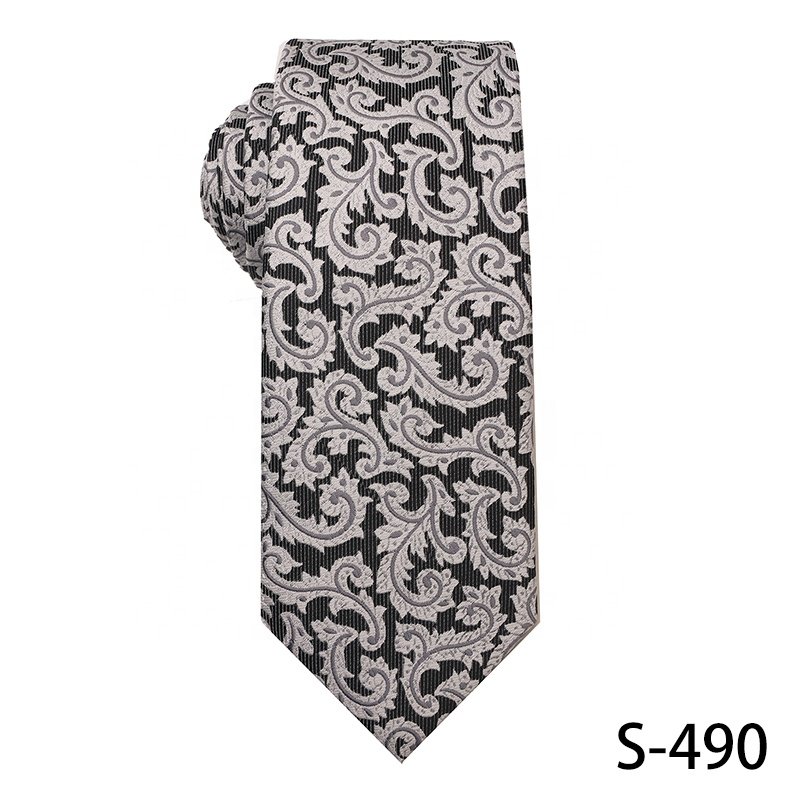 High Quality Classic black Grey Commercial Men's Tie Polyester Striped Floral Neck Tie for Wholesale Luxury Ties