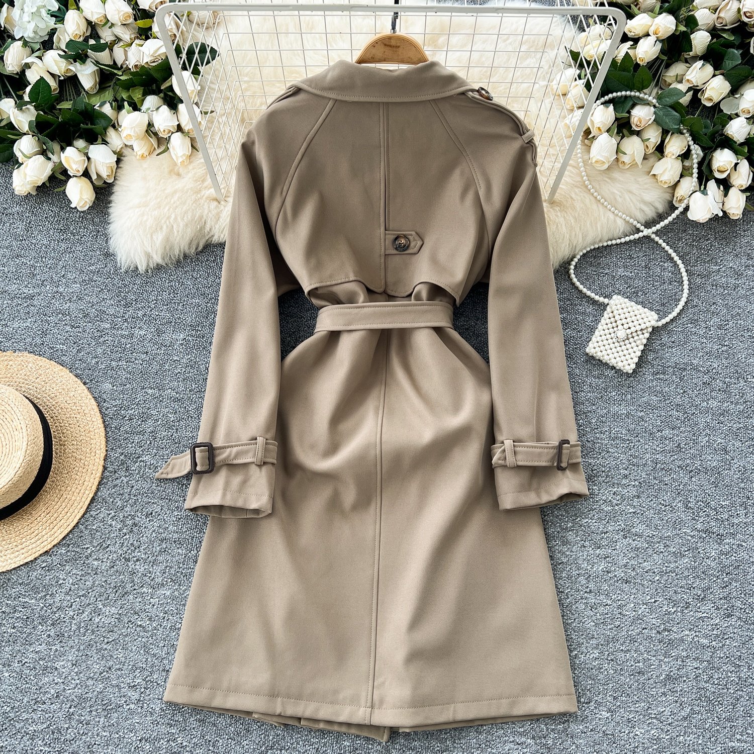 Vintage Windbreaker Female Spring Fall Hundred Tie Waist Double Breasted Casual Trench Jacket Female Coat
